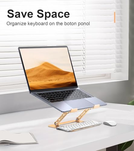 Aoviho Adjustable Laptop Stand for Desk,Portable Laptop Stand Holder and Riser,Foldable Aluminum Notebook Computer Stands for MacBook Air Pro HP Lenovo Dell Samsung Chromebook, 10-15.6 inch, Gold - color: Gold