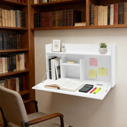 Wall Mounted Foldable Desk Cabinet, 31.5" Floating Desk with Storage, Space Saving Wall-Mounted Workstation for Home Office