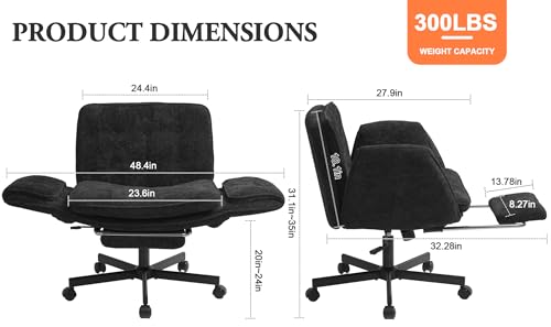 Criss Cross Chair with Footrest & 5 Level Folding Arms Full Relaxation, Wide Cross Legged Office Chair for Home Office, Comfy Swivel Desk Chair with Ottoman, Chenille Vanity Chair (Black) - color: Black, style: With Footrest