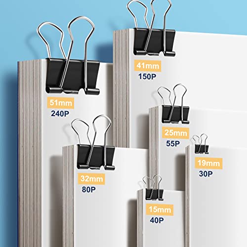 EFOK 208 PCS Binder Clips Paper Clamps Assorted Sizes Black Metal Bulk Clip - size: Assorted Sizes