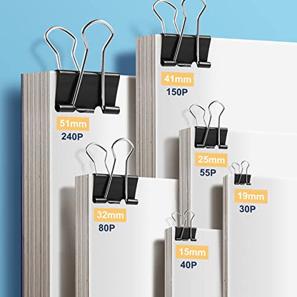 EFOK 208 PCS Binder Clips Paper Clamps Assorted Sizes Black Metal Bulk Clip - size: Assorted Sizes