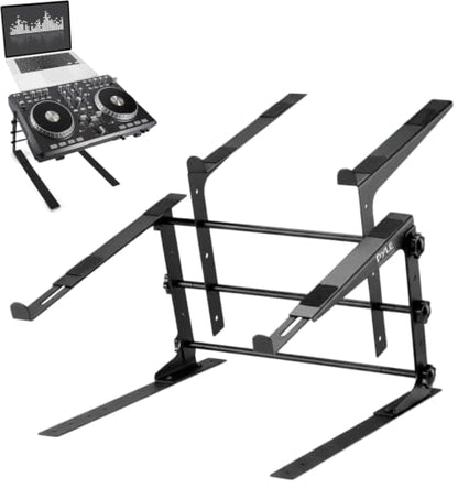 Pyle Portable Dual Laptop Stand - Standing Table with Adjustable Height, Ergonomic Design & Anti-Slip Prongs for DJ Mixer, Sound Equipment, Workstation, Gaming & Home Use - PLPTS38, Black