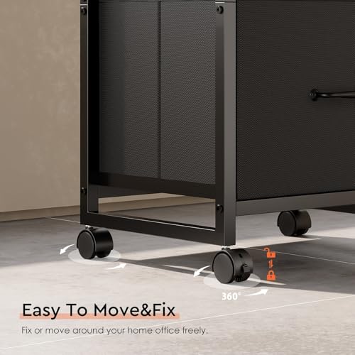 Maihail 3 Drawer File Cabinet with Wheels with Open Storage Shelf, Black - color: Black