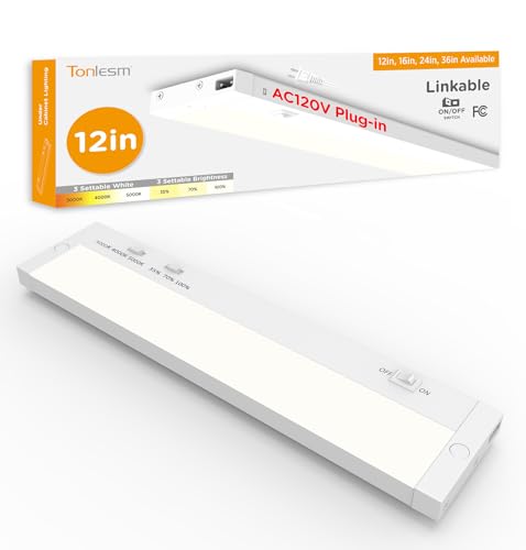 Under Cabinet Lighting Plug in,7W 120V 3 Color 3000K/4000K/5000K,3 Brightness,Super Bright,Ultra Thin Under Counter Lights for Kitchen,Linkable LED Cabinet Light(12inch,White,1Pack) - color: White, size: 12 Inch