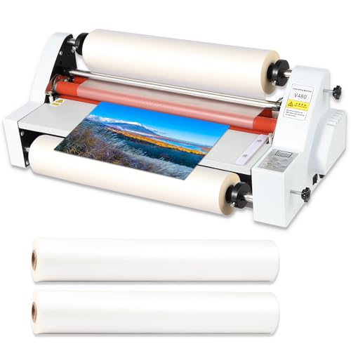 17.7inch Cold Hot Roll Laminator with 2 Rolls of Thermal Laminating Film (1 Inch Core, 0.8 mil,17.3in W×656ft L),V480 Laminating Machine, Single & Double-Sided Thermal Laminator,Digital Display, 110V