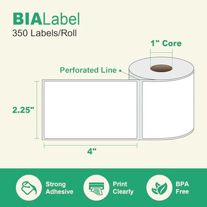 12 Rolls 2.25" X 4" Thermal Printer Labels, 350/Roll - Direct Thermal Labels Compatible with Zebra & Rollo Printers, BIAlabel - size: 2-1/4" x 4"