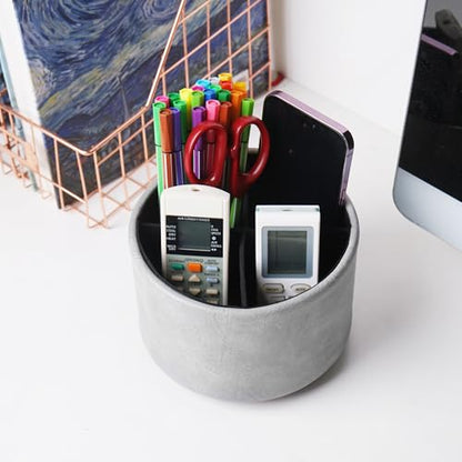 Round Leather Art Supply Organizer,Remote Control Holder,360 Degree Spinning,Multi-Functional Pencil Holder,4 Compartments Desktop Stationary Organizer(1-Crazy Blue) - color: 1-Crazy Blue