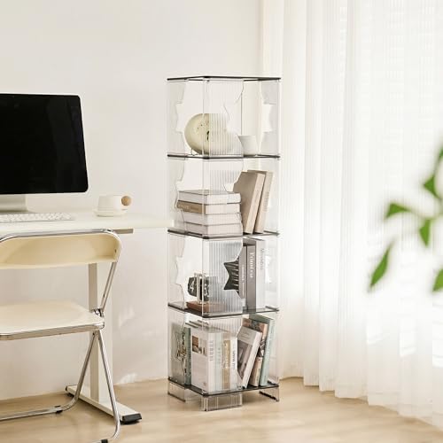 Bookcase, 4-Cube Bookshelf Storage Organizer for Home | Plastic Organizer Unit with 4 Black Shelves, Freestanding Display Rack for Bedroom, Dorm, Apartment