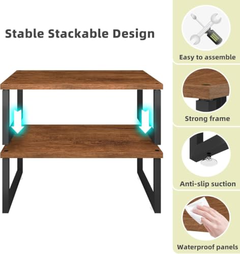 Simple Trending Wood Monitor Stand Riser, 2 Pack, Antique Brown | Desk Storage Organizer, Desktop Stand for PC/TV/Laptop/Printer , Sturdy Metal Frame, Waterproof, 29"W x 8.97"D x 5.43"H - size: 29"W x 8.97"D x 5.43"H