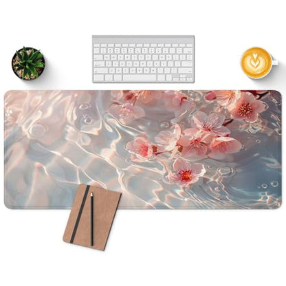 Large Computer Mouse Pad with Non-Slip Base for Desktop, Cute Gaming Mouse Mat with Stitched Edges, Long Extended Anime Mousepad for Laptop, 31.5 x 11.8 inches (Pink Cherry Blossoms) - color: Pink Cherry Blossoms