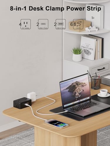 Desk Clamp Power Strip 4AC Outlet 2USB-C Ports,2 USB-A Ports