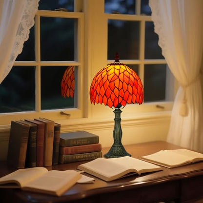 8 Inch Small Stained Glass Style Table Lamp with Remote Control, Orange - color: Orange Wisteria
