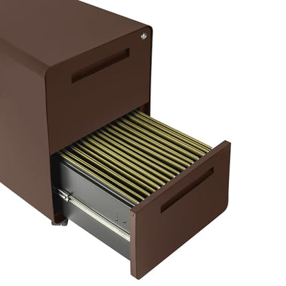 Laura Davidson Furniture Stockpile 2 Drawer Mobile File Cabinet with Lock - Under Desk Metal Filing Cabinet, Legal/Letter File Folders, Wheels and Stationary Feet, Pre-Assembled, Dark Brown - color: Dark Brown