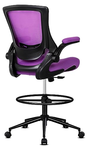 Misolant Tall Office Chair, Drafting Chair for Standing Desk, High Office Chair with Adjustable Lumbar Support, Flip-up Arm and Footrest Ring, Tall Drafting Chair for Bar Height Desk - color: Purple
