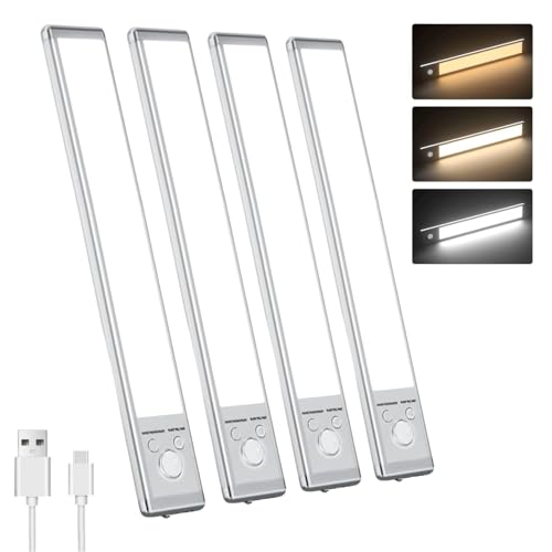 Slim Motion Sensor Under Cabinet Lighting, LED Rechargeable - size: 9.5 inch-4pack