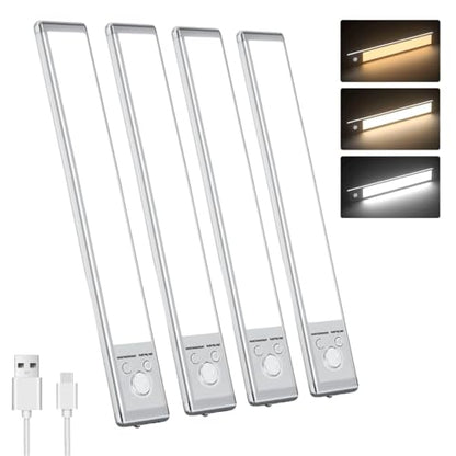 Slim Motion Sensor Under Cabinet Lighting, LED Rechargeable - size: 9.5 inch-4pack