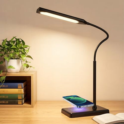 LED Desk Lamp for Office Home, Wireless Charger Desk Lamp - color: Dark Black