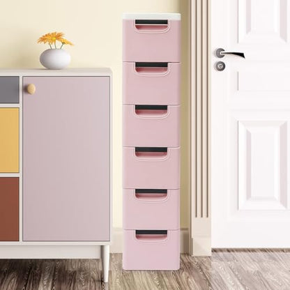 6 Drawers Narrow Storage Cabinet, Slim Rolling Cabinet with Wheels 77.16lbs Loading Capacity, Mobile Utility Cart with Drawers for Small Spaces Living Room Bedroom Office 15.7x7.9x39.4in (Light Pink) - color: Light Pink