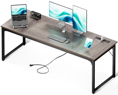 Coleshome 71 Inch Computer Desk with Power Outlet - color: Grey Oak, size: 71 Inches