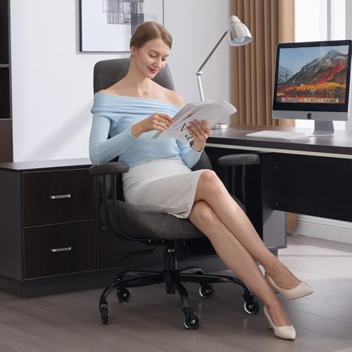 E-Motie Leather Office Chair, Mid Century Modern Desk Chair, Dark Grey - color: Dark Grey