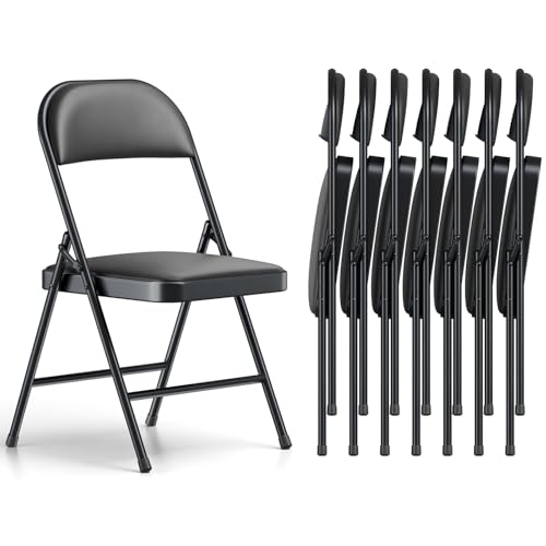 Folding Chairs 8 Pack, PU Leather Padded Folding Chairs for Outside and Indoor, Heavy Duty Portable Foldable Metal Commercial Seat for Home Office, Dorm, Party, Backyard, Lawn, Patio, Black - color: Black, size: 8 Pack