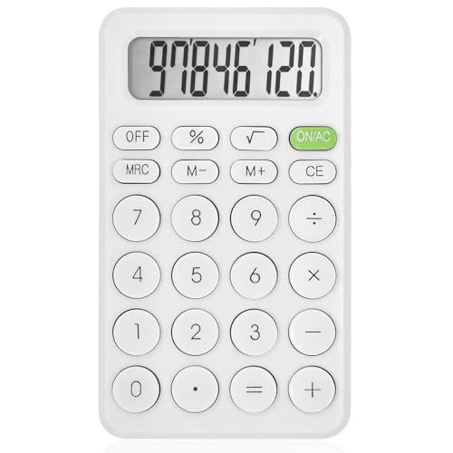 Cute Calculator, Basic Four Function for Teachers Students Basics Office, Small Handheld Calculators, 8 Digit with LCD Display, Sensitive Button, 5.5×3.2 inches White - color: White