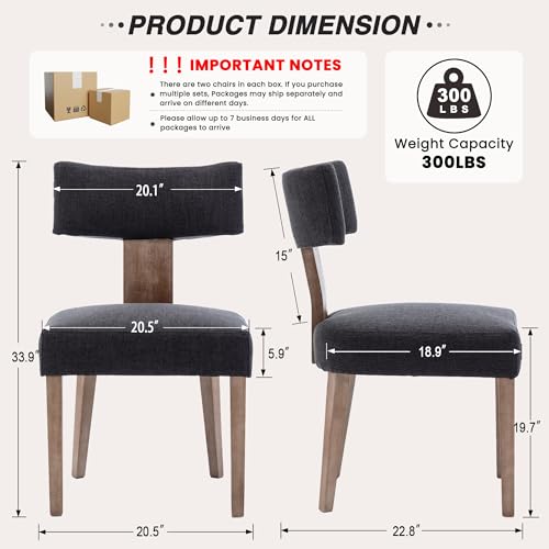 HNY Mid Century Modern Dining Chairs, Linen Fabric Upholstered and Curved Backrest Kitchen Chairs Set of 2, with Hardwood Frame, Charcoal - color: Charcoal Curved