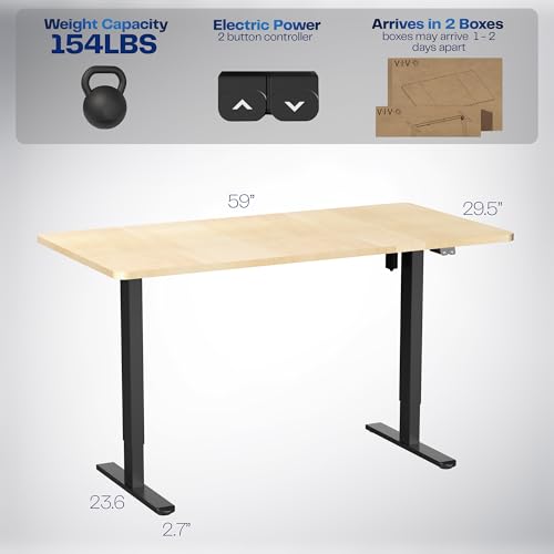 VIVO Light Wood 60 x 30 in Standing Desk, DESK-KIT-0B6C - color: Light Wood Top / Black Frame, size: 60 x 30 inch