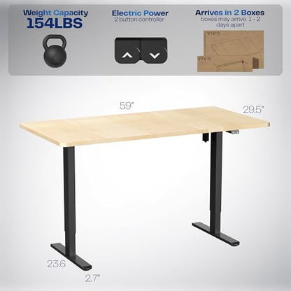 VIVO Light Wood 60 x 30 in Standing Desk, DESK-KIT-0B6C - color: Light Wood Top / Black Frame, size: 60 x 30 inch