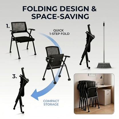 [20 Pack] Folding Office Chair on Wheels, Heavy Duty Conference Chair