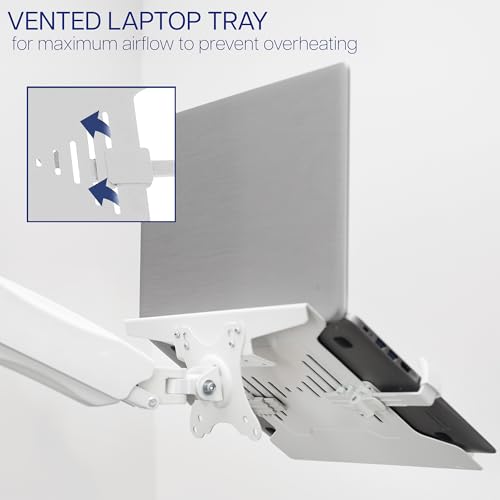VIVO Height Adjustable Pneumatic Extended Arm Laptop Wall Mount, Full Motion Articulating Notebook Tray, Fits 10 to 15.6 inch Screen, White, MOUNT-V001GLW - color: White
