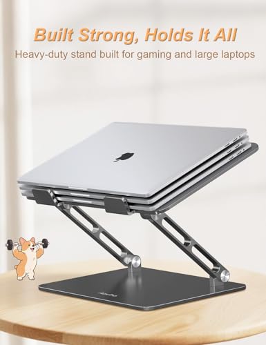 Aoviho Aluminum Laptop Stand for Desk Fit for All 10"-17.3" Laptops, Grey | Height-adjustable Notebook Holder, Ergonomic Computer Riser with Unique Puppy Cooling Vent, for Mac, Dell, Lenovo, HP - color: Gray