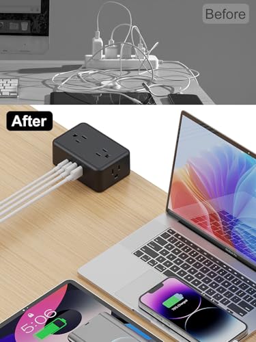 Desk Clamp Power Strip 4AC Outlet 2USB-C Ports,2 USB-A Ports
