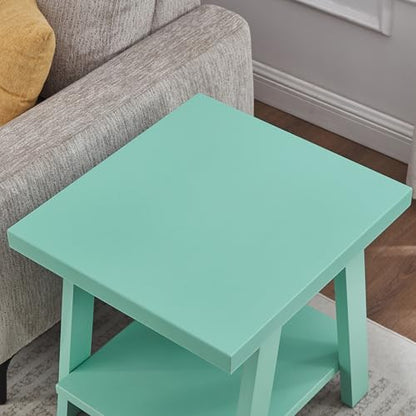 Roundhill Furniture Athens Contemporary Wood Shelf End Table in Teal - color: Teal
