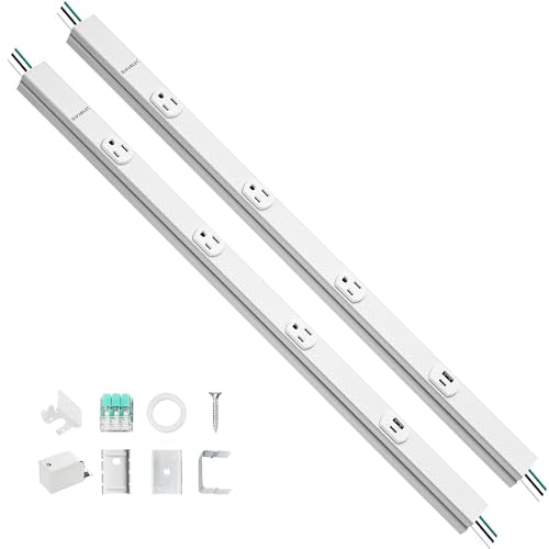 SURAIELEC 2-Pack Under Cabinet Hardwired Power Strip, 24-Inch, 3 TR Outlets with USB-A & USB-C, Adjustable Plug Molding Under Cabinet, Pre-Wired for Kitchen Cabinets, Workbench, ETL Listed, White - color: White, size: 2 Pack