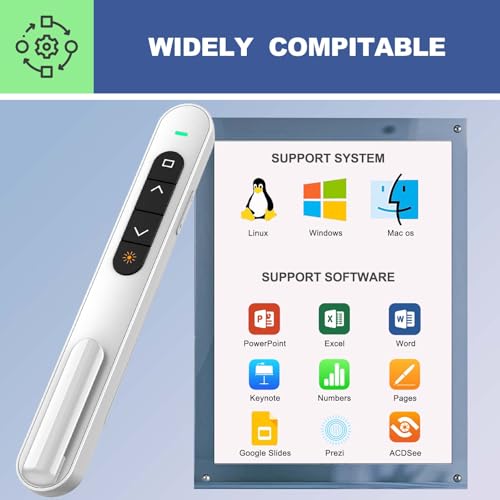 QUI Presentation Clicker with Volume Control, Wireless Presenter Remote | Plug & Play 2.4GHz USB Slide Advancer Compatible with Mac/Windows, Works with PowerPoint, Keynote, and Google Slides - color: White, size: L