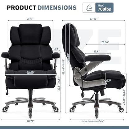 700lbs Big and Tall Office Chair, Large Heavy Duty Computer Desk Chair - color: Black-fabric