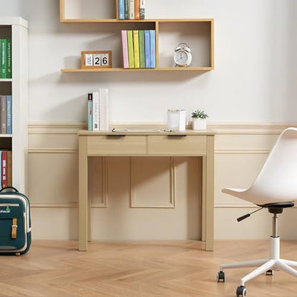 VEVOR Small Desk with Drawers, Wooden Table for Home Office, Small Computer Desk with Storage, Vanity Desk with Drawers, Study Table for Adults/Students for Drawing, Reading, Writing, Light Wood - size: 34.25"D x 15.55"W x 29.57"H