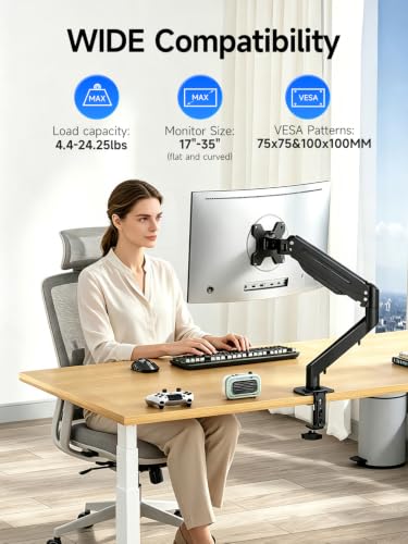 Suptek Single Monitor Arm Fully Adjustable for 17-34-35 Inch Screens | VESA Monitor Mount with Quick Install, Computer Monitor Stand for 32” Monitors, Desk Monitor Mount Holds 24lbs, VESA 75/100mm - color: Black, size: 17"-35"