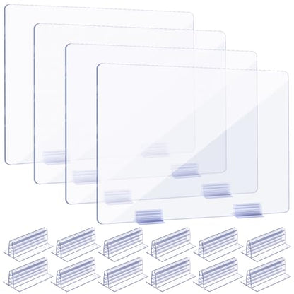Weysat 12 Pcs Counter Desk Acrylic Panels Holder and 4 Pcs Acrylic Desk Divider Partition for Business, Office, School 24 x 16 Inches, Fasten Panels from (1/8 to 1/4) Inch Thick