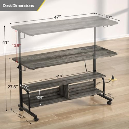 Armocity 47" Rolling Standing Desk with Charging Station for Couch Bed - color: Grey Oak, size: 47''