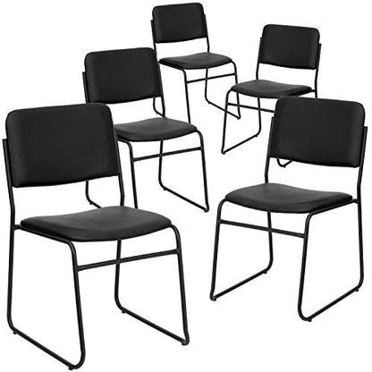 Flash Furniture 5 Pack HERCULES Series 500 lb. Capacity High Density Black Vinyl Stacking Chair with Sled Base | Sled Base, Vinyl Upholstery, 500 LBS. Weight Capacity - color: Black Vinyl/Black Frame, size: Set of 5