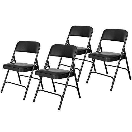 OEF Furnishings OEF1210 Vinyl Cushioned Folding Chairs with Steel Frame, Black, 4-Pack - color: Black