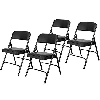OEF Furnishings OEF1210 Vinyl Cushioned Folding Chairs with Steel Frame, Black, 4-Pack - color: Black