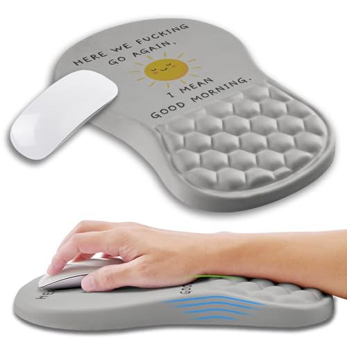 Ergonomic Mouse Pad Wrist Support with Memory Foam Massage Bulge, Carpal Tunnel Pain Relief Mousepad Wrist Rest for Mouse(12x8 inch, Good Morning) - color: Kg037-good Morning