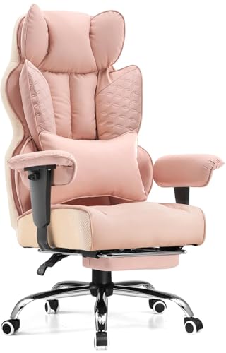 GTPLAYER Big and Tall Gaming Chair 400lbs Heavy Duty Office Chair with Foot Rest & Ergonomic Pocket Spring Lumbar Support, High Back 3D Saddle Shaped Cushion for Back Pain Relief, Pink - color: Pink