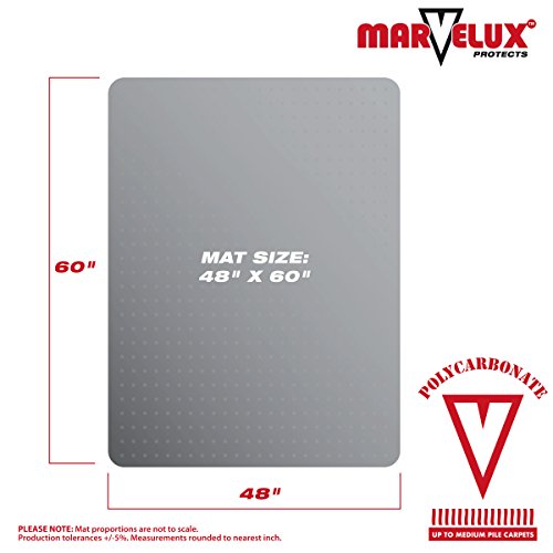Marvelux Office Chair Mat for Carpeted Floors, Heavy Duty Polycarbonate for Medium Pile Carpets, Rectangular 48" x 60" Clear Office Chair Carpet Protector - size: 48" x 60"