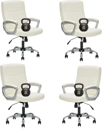 CLATINA Office Computer Desk Chair Executive Mid Back Chair Comfortable Ergonomic Managerial Chair Adjustable PU Leather Home Office Desk Chair Swivel, White 4PK - color: White, size: 4 Pack