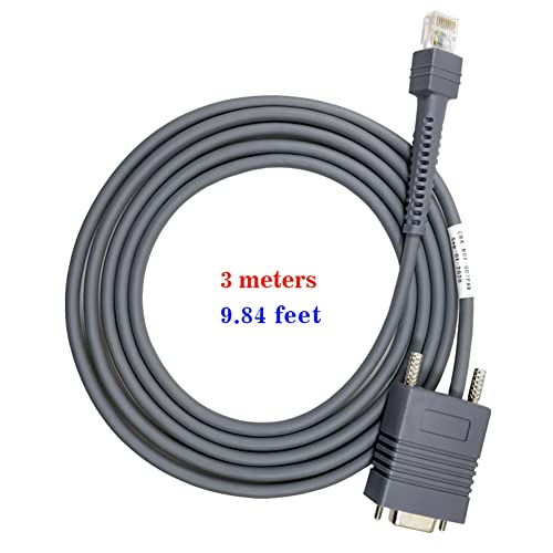 Barcode Scanner Cable RJ45 to RS232 Straight Cable for Symbol Zebra DS3578 DS9808 DS9808 DS6608 DS4208 (3M / 9FT Flatted RS232 Port) - size: 3M / 9FT Flatted RS232 Port
