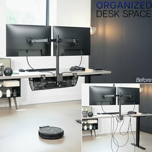 VIVO No Drill Clamp-on 24 inch Mesh Net Under Desk Cable Management Wire Organizer, Adjustable Home Office Standing Desk Cord Storage Sleeve, Black, DESK-AC24MH (Pack of 2) - size: 24" (Pack of 2)